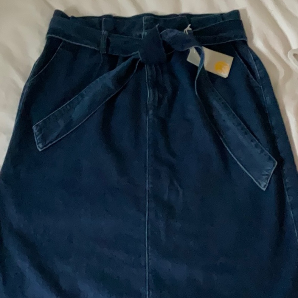 Boden paper bag waist midi jean skirt